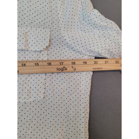 Love Tree Womens Polka Dot Blouse – Size L – White Black Dots – Roll Tab Sleeve - Picture 5 of 8